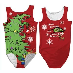 The Grinch Red Green Stretchy Low Back Christmas Print Girls Leotard